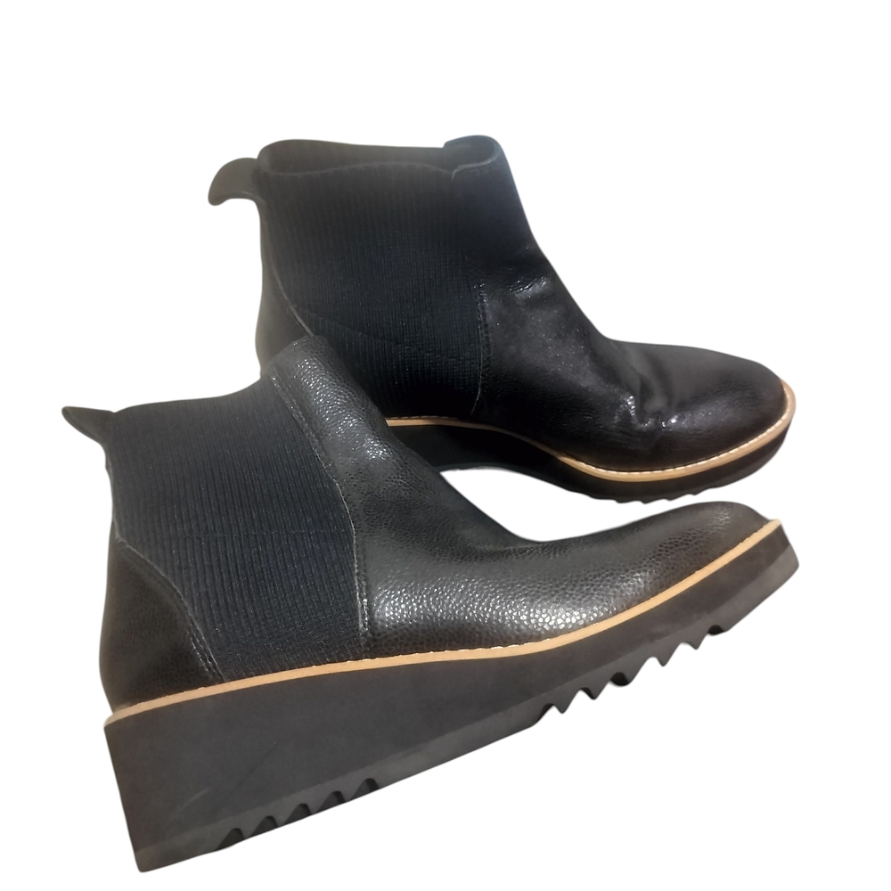 Eileen Fisher Black Wedge Chelsea Booties with Knit Ankle